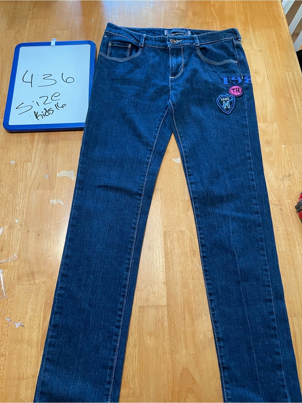 Tommy Hilfiger Dark Blue Kids Slim Jeans with Embroidered Patches